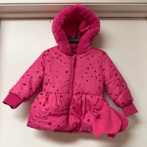 Rothschild Bright Pink Hooded Coat  with Matching Mittens